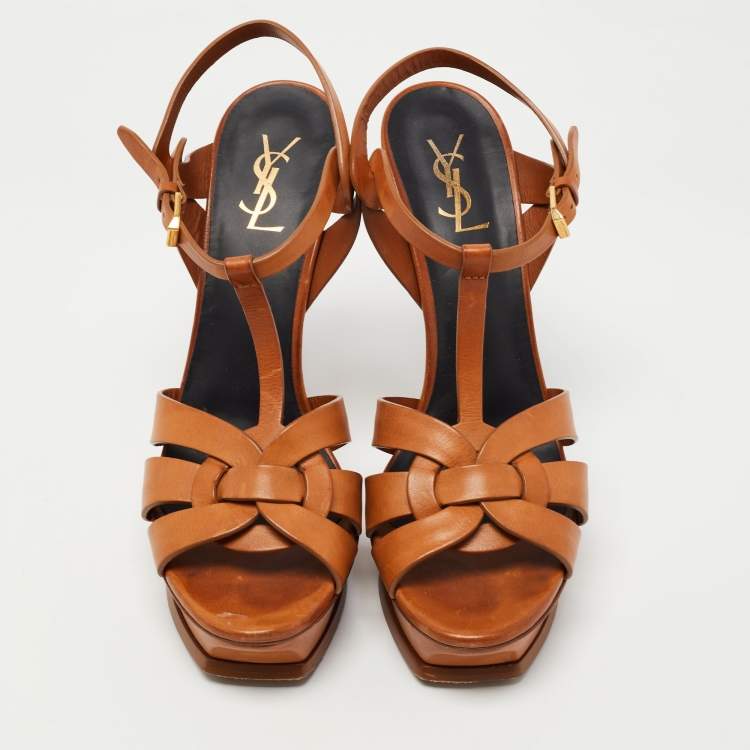 Pre Owned Yves Saint Laurent Tan Leather Tribute Sandals Size 42 