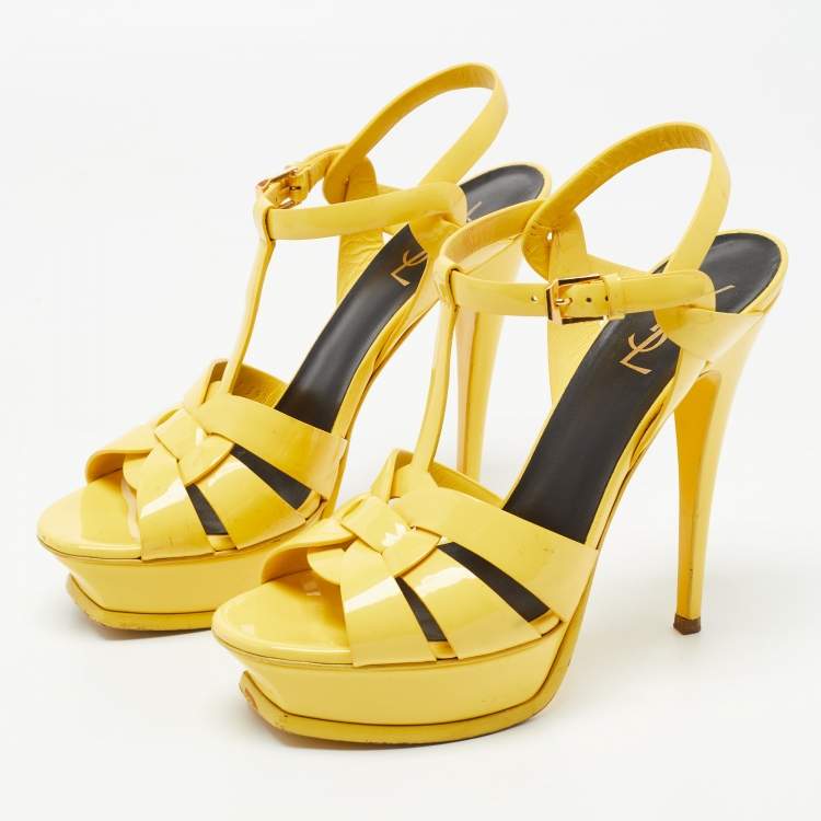 Pre Owned Yves Saint Laurent Yellow  Patent Tribute  Sandals Size 39.5