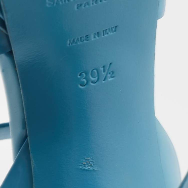 Pre Owned Yves Saint Laurent Blue  Patent Tribute Ankle Strap Sandals Size 39.5