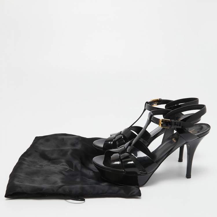 Pre Owned Yves Saint Laurent Black Patent Tribute Sandals Size 37