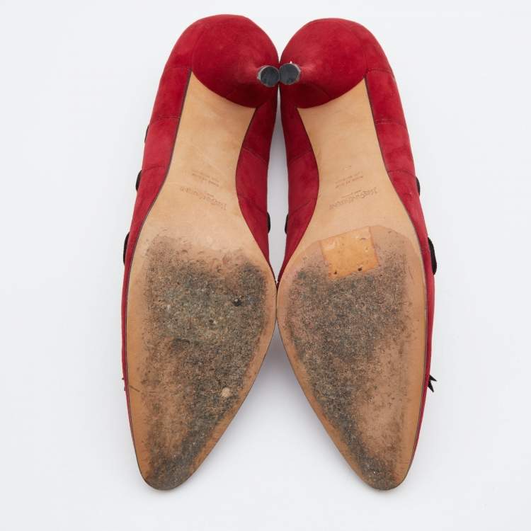 Pre Owned Yves Saint Laurent Red/Black Suede and Velvet Bow Pumps Size 40