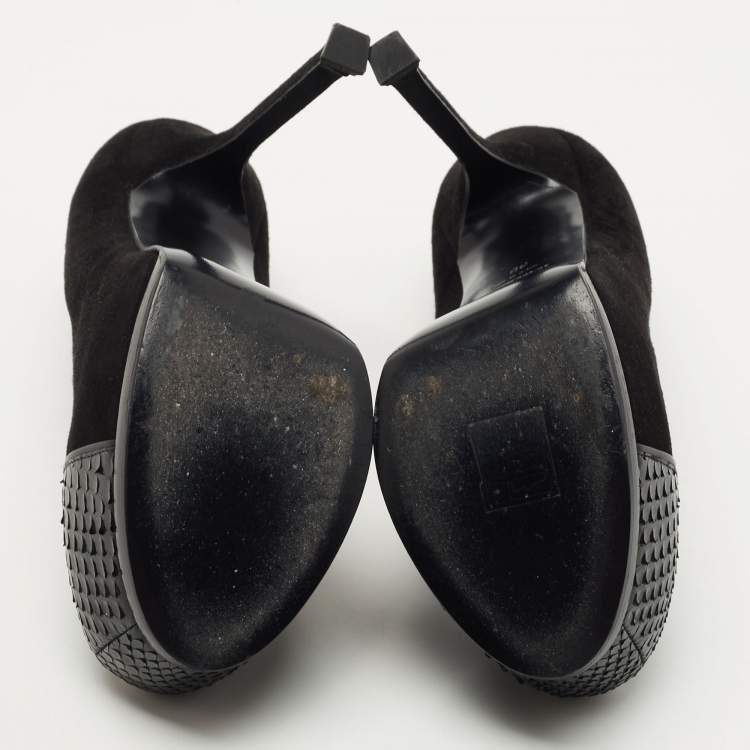 Pre Owned Yves Saint Laurent Black Suede Tribtoo Pumps Size 38
