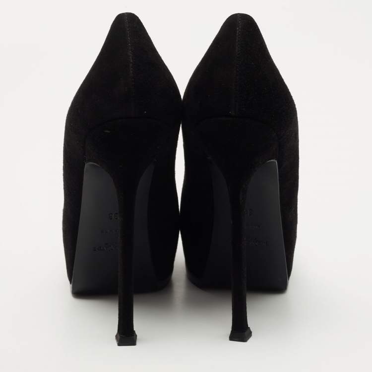 Pre Owned Yves Saint Laurent Black Suede Tribtoo Pumps Size 38