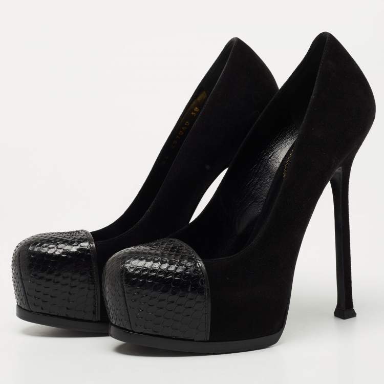 Pre Owned Yves Saint Laurent Black Suede Tribtoo Pumps Size 38