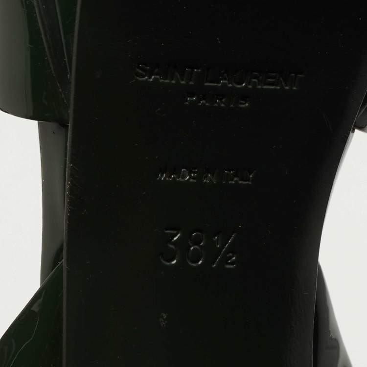 Pre Owned Saint Laurent Green Patent Leather Tribute Platform Sandals  Size 38.5
