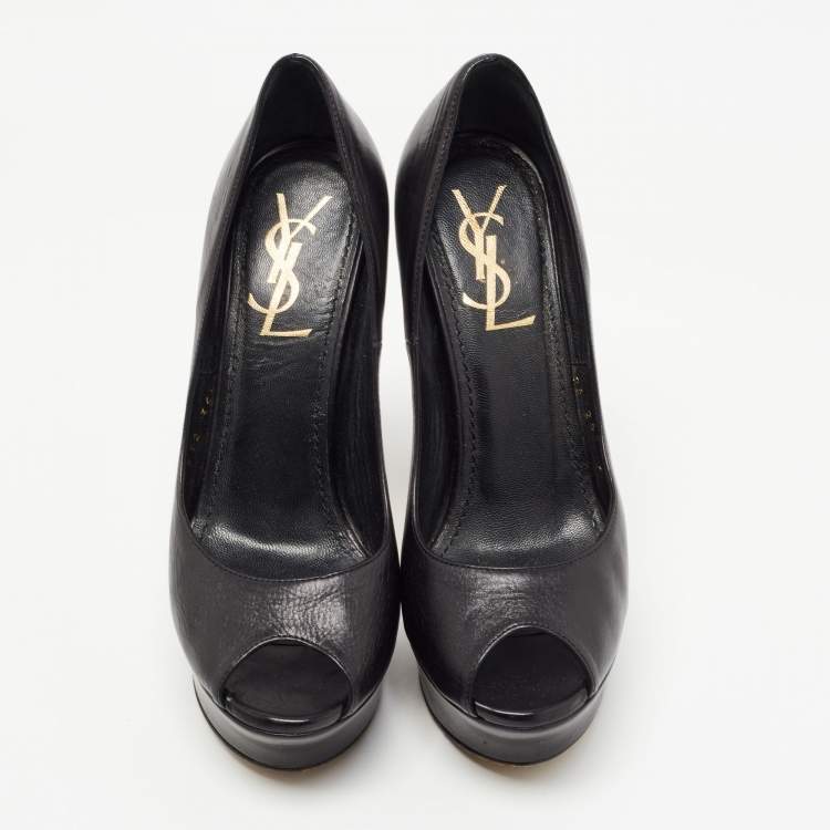 Pre Owned Yves Saint Laurent Black Leather Peep Toe Pumps Size 35.5