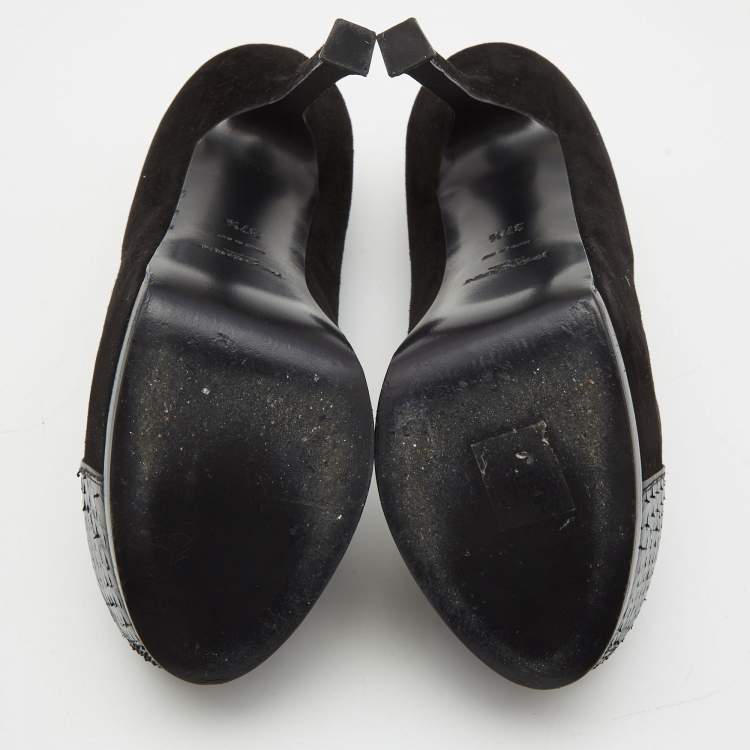 Pre Owned Yves Saint Laurent Black  Snakeskin and Suede Tribtoo Pumps Size 37.5