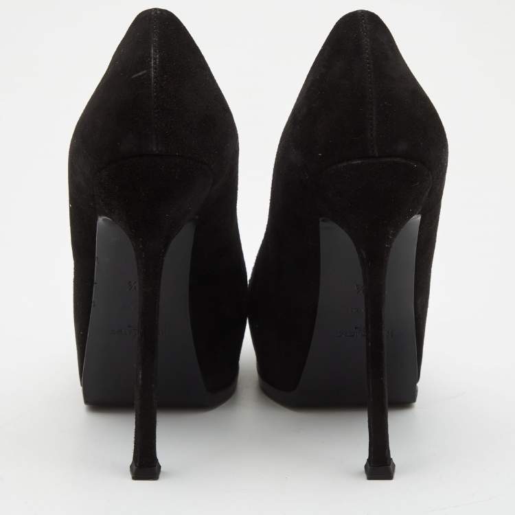 Pre Owned Yves Saint Laurent Black  Snakeskin and Suede Tribtoo Pumps Size 37.5