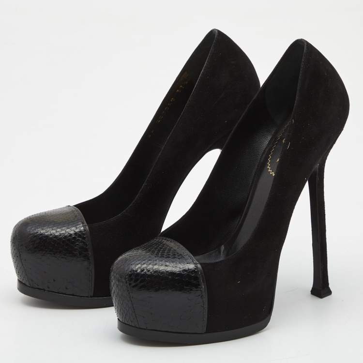 Yves Saint orders Laurent Black Snakeskin Texture Leather Pumps