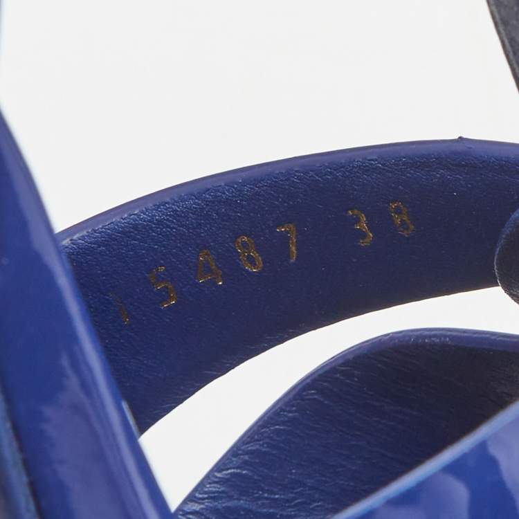 Pre Owned Yves Saint Laurent Blue Patent Tribute Sandals Size 38