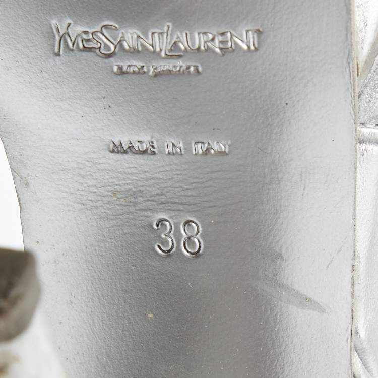 Pre Owned Yves Saint Laurent Silver leather Tribute Sandals Size 38