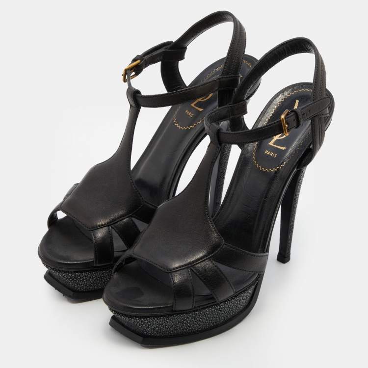 Louis Vuitton Black Patent Leather Strappy Platform Sandals Size 39 -  ShopStyle