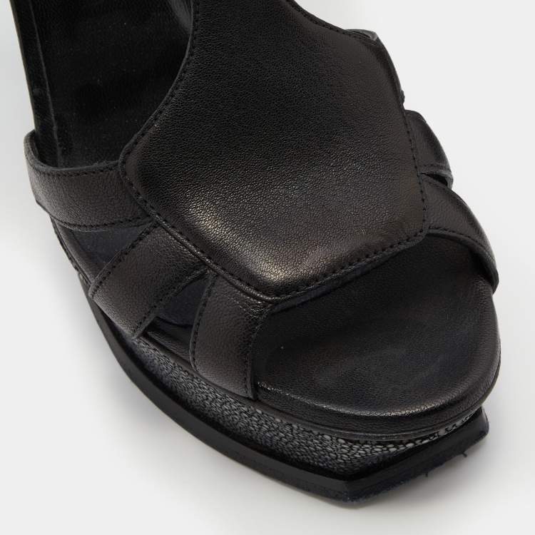Pre Owned Yves Saint Laurent Black Patent Leather T-Strap Platform Sandals Size 39