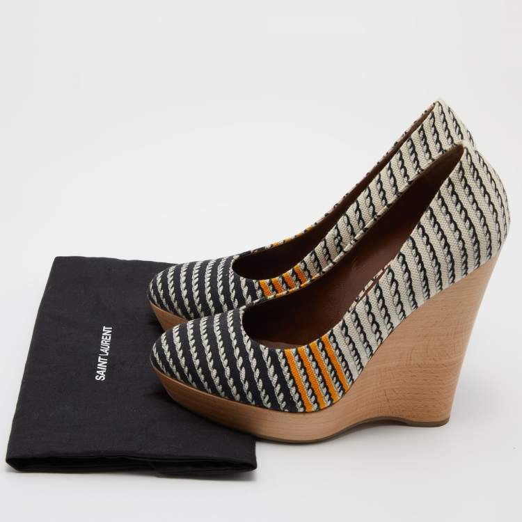 Pre Owned Yves Saint Laurent Multicolor Canvas Platform Wedge Pumps Size 39.5