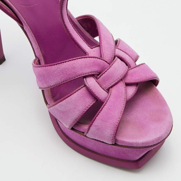 Pre Owned Yves Saint Laurent Pink Suede Tribute Platform Sandals Size 39.5