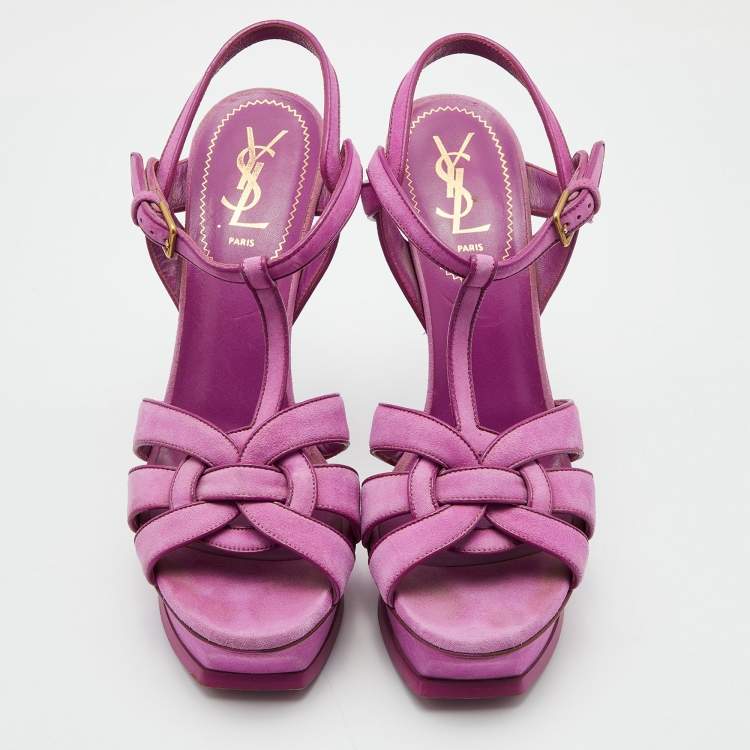 Pre Owned Yves Saint Laurent Pink Suede Tribute Platform Sandals Size 39.5
