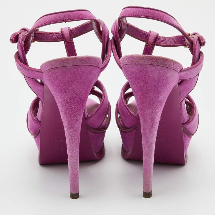 Pre Owned Yves Saint Laurent Pink Suede Tribute Platform Sandals Size 39.5