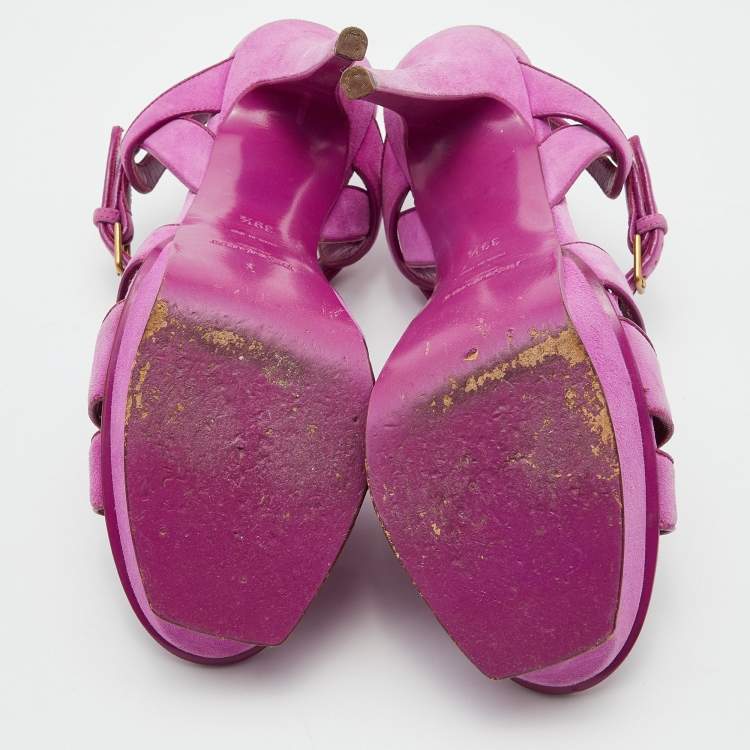Pre Owned Yves Saint Laurent Pink Suede Tribute Platform Sandals Size 39.5