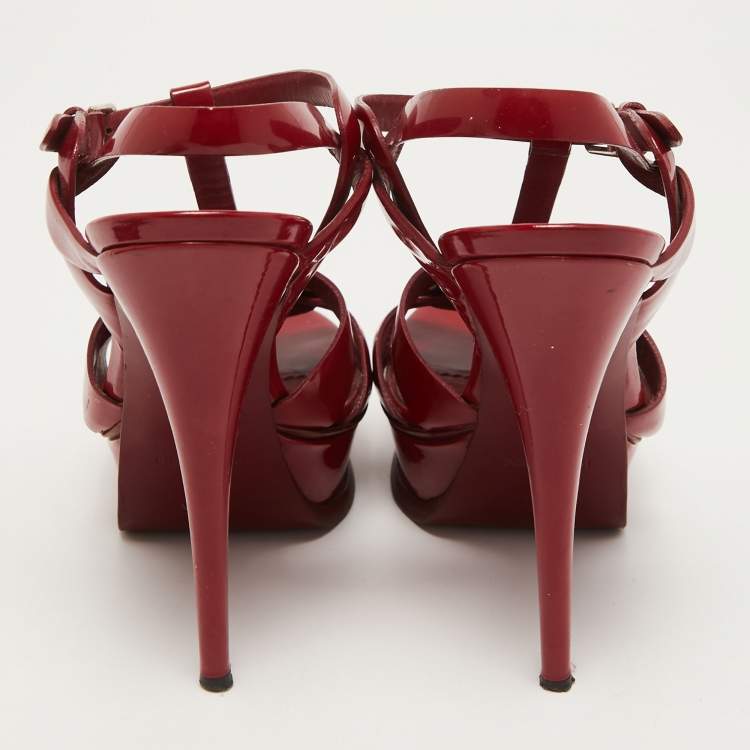 مملوكة مسبقًا Yves Saint Laurent Burgundy Patent Leather Tribute Sandals Size 38.5