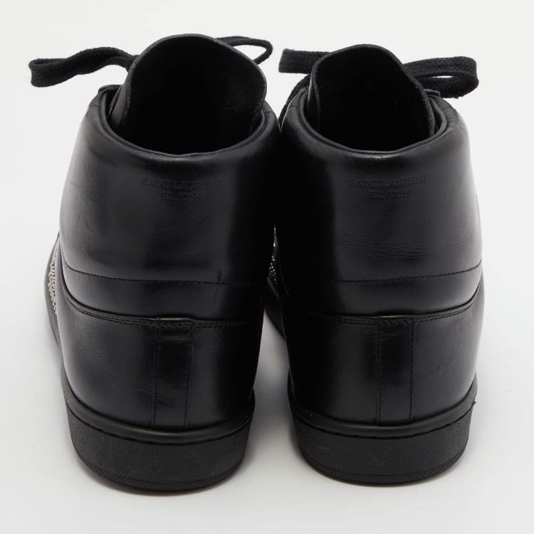 Pre Owned Saint Laurent Black Leather Studded High Top Sneakers Size 39