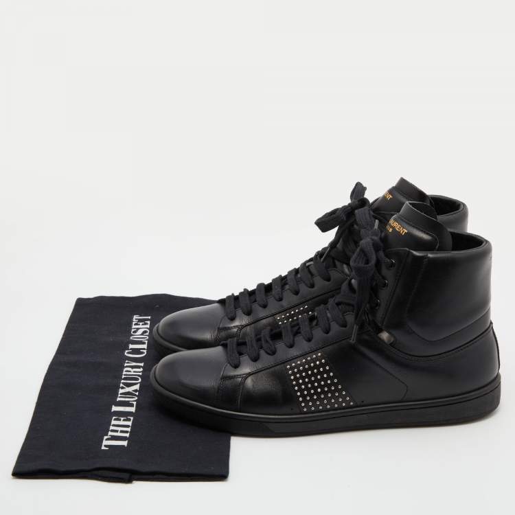 Pre Owned Saint Laurent Black Leather Studded High Top Sneakers Size 39