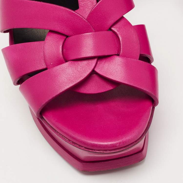 Pre Owned Yves Saint Laurent Pink Leather Tribute Sandals 38
