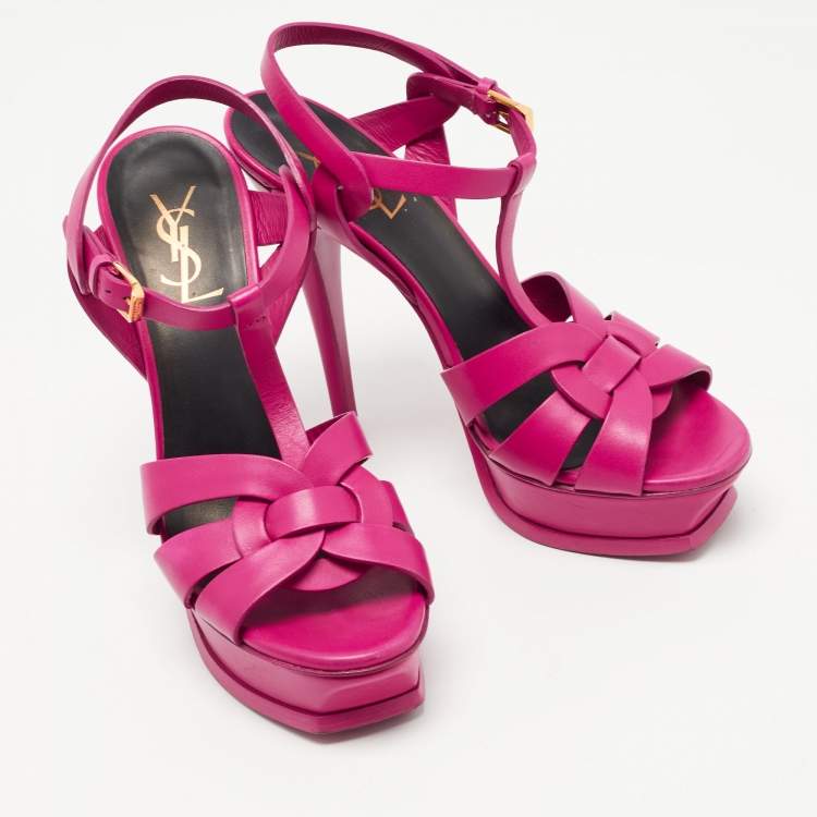 Pre Owned Yves Saint Laurent Pink Leather Tribute Sandals 38