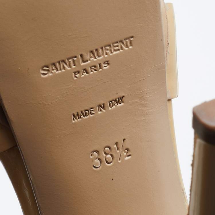 Pre Owned Yves Saint Laurent Beige Patent Leather Tribute Platform Sandals Size 38.5