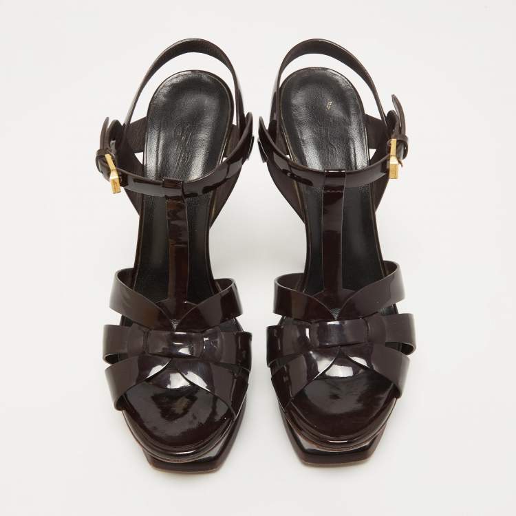 Pre Owned Yves Saint Laurent Burgundy Tribute Sandals Size 38.5