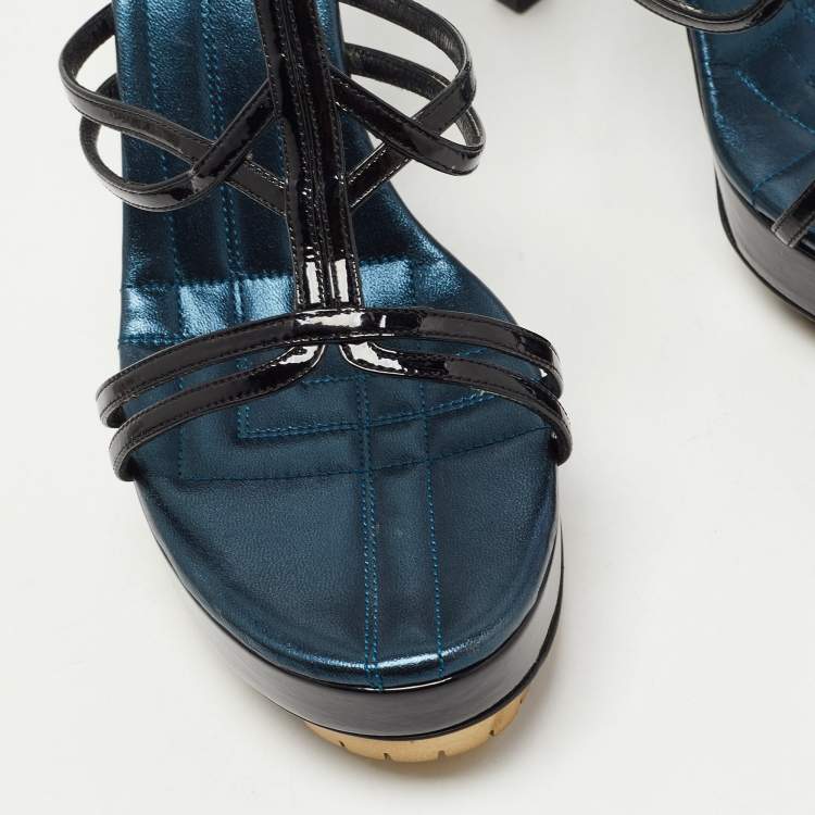 Pre Owned Yves Saint Laurent Black Patent Leather Strappy Platform Sandals Size 39
