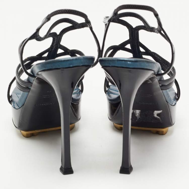 Pre Owned Yves Saint Laurent Black Patent Leather Strappy Platform Sandals Size 39