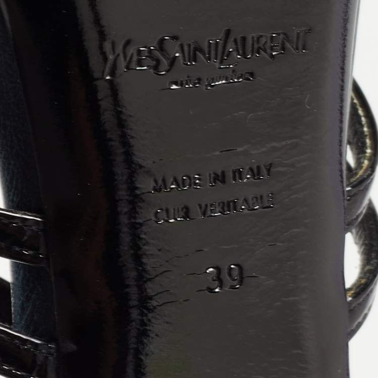 Pre Owned Yves Saint Laurent Black Patent Leather Strappy Platform Sandals Size 39