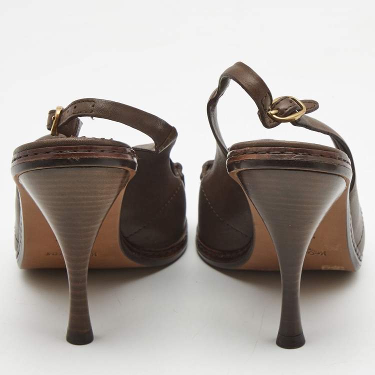 Pre Owned Yves Saint Laurent Brown Leather Slingback Sandals Size 39