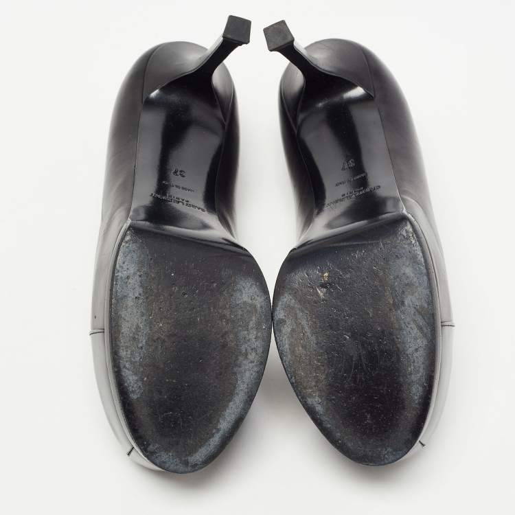 Pre Owned Yves Saint Laurent Black Leather and Patent Tribtoo Pumps Size 37