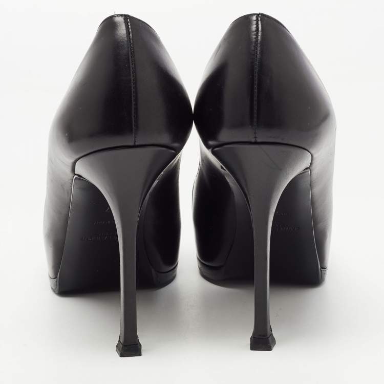 Pre Owned Yves Saint Laurent Black Leather and Patent Tribtoo Pumps Size 37