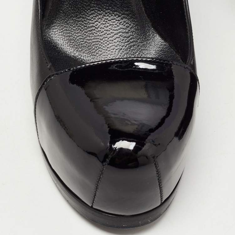 Pre Owned Yves Saint Laurent Black Leather and Patent Tribtoo Pumps Size 37