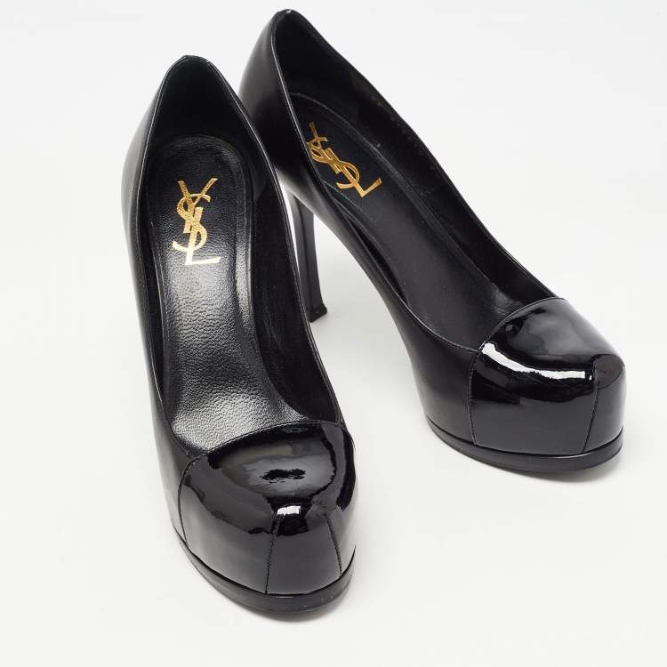 Pre Owned Yves Saint Laurent Black Leather and Patent Tribtoo Pumps Size 37