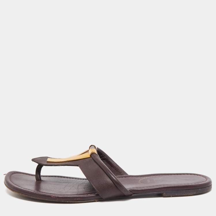 Pre Owned Yves Saint Laurent Plum Leather Ycon Thong Flats Size 37.5
