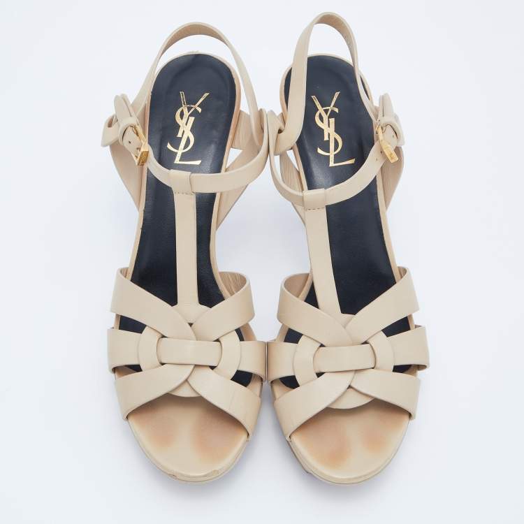 Pre Owned Yves Saint Laurent Beige Leather Tribute Sandals Size 40
