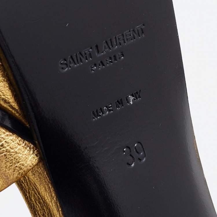 Pre Owned Yves Saint Laurent Gold Leather Tribute  Sandals Size 39