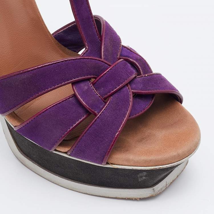 Pre Owned Yves Saint Laurent Multicolor Suede and Leather Tribute Sandals Size 37