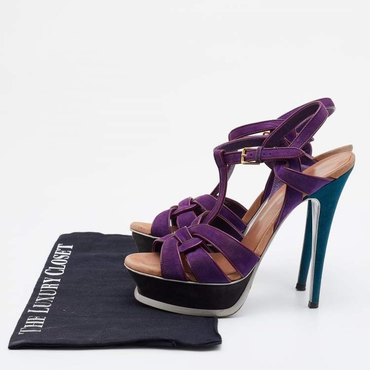 Pre Owned Yves Saint Laurent Multicolor Suede and Leather Tribute Sandals Size 37
