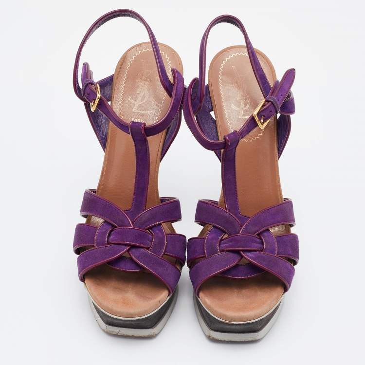 Pre Owned Yves Saint Laurent Multicolor Suede and Leather Tribute Sandals Size 37
