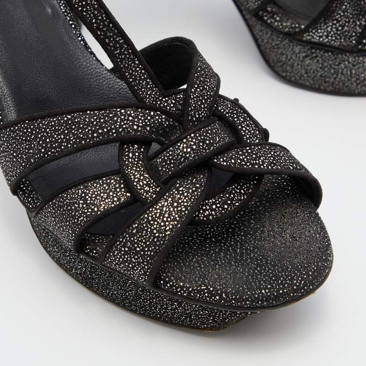 مملوكة مسبقًا Yves Saint Laurent Black Textured Suede Tribute Sandals Size 39.5