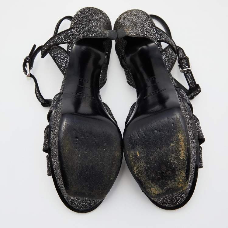 مملوكة مسبقًا Yves Saint Laurent Black Textured Suede Tribute Sandals Size 39.5