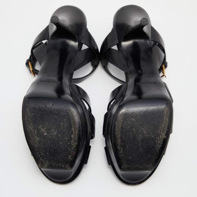 Pre Owned Yves Saint Laurent Black Leather Tribute Sandals Size 39.5
