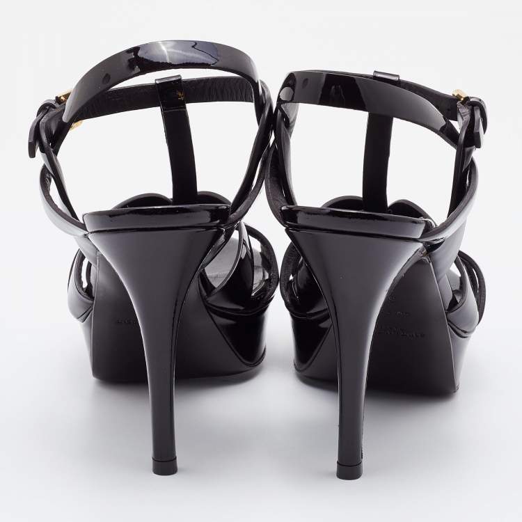 Pre Owned Yves Saint Laurent Burgundy Patent Leather Tribute Sandals Size 39