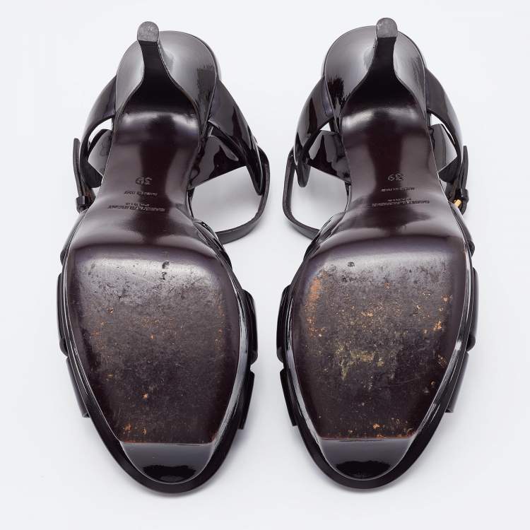 Pre Owned Yves Saint Laurent Burgundy Patent Leather Tribute Sandals Size 39