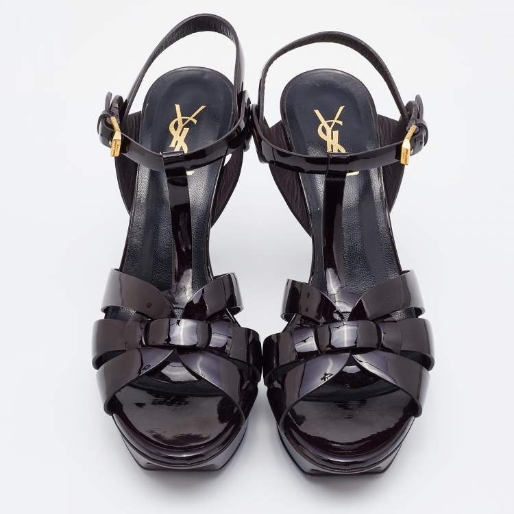 Pre Owned Yves Saint Laurent Burgundy Patent Leather Tribute Sandals Size 39