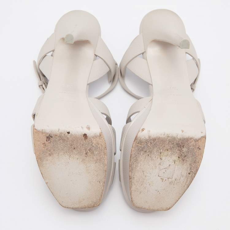 Pre Owned Yves Saint Laurent Grey Leather Tribute Sandals Size 38.5
